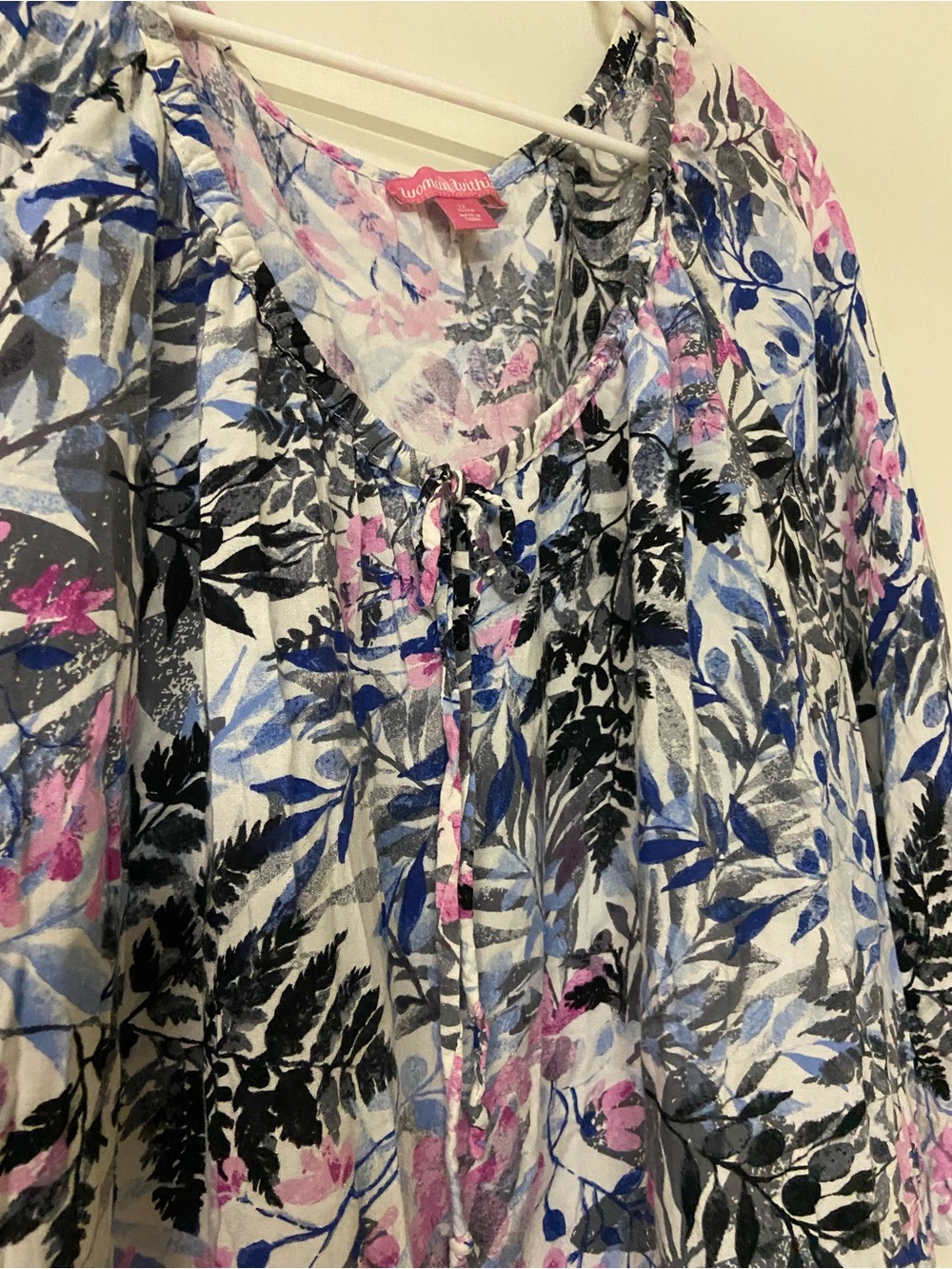 Woman Within Tunic Top Woman Plus Size 1X 22/24 Tropical Leaves Flutter Sleeves - Picture 2 of 8